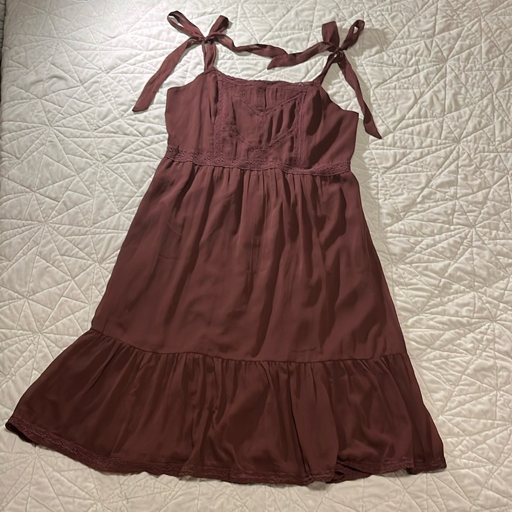 Maroon lace trimmed Ruffled Sundress